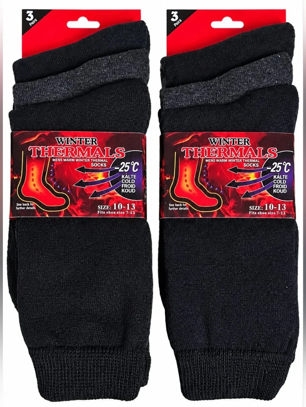 6 Pairs Men’s Winter Thermal Socks Heavy Warm Cold Weather Crew Socks Size 10-13